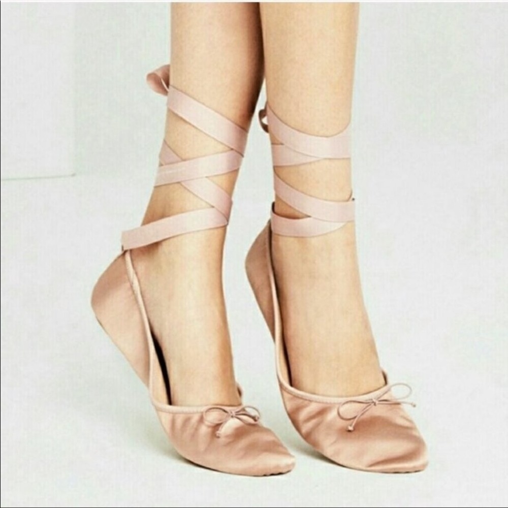 Zara pink satin lace up ballet flats